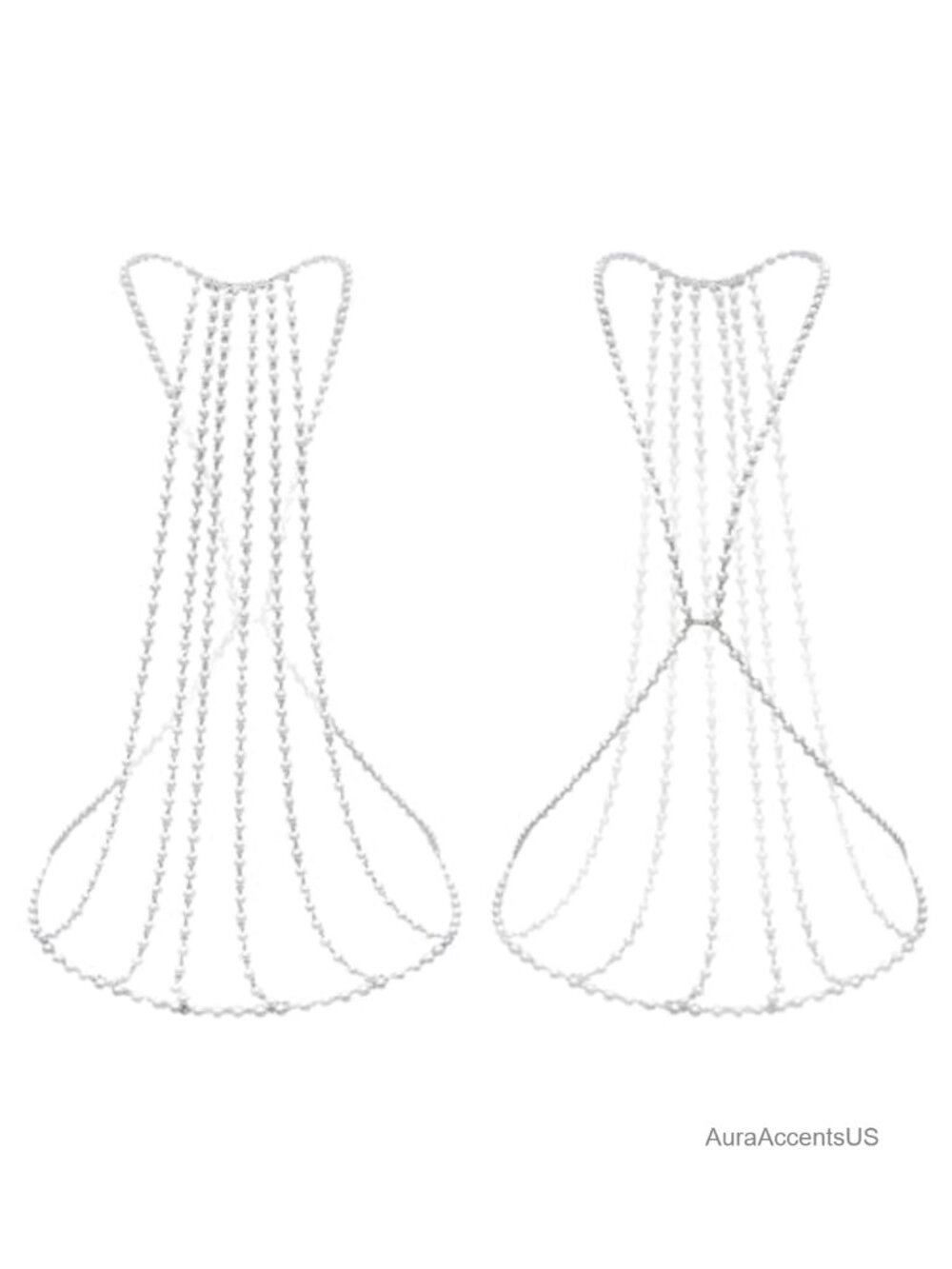 Elegant Multi Layer Pearl Body Chain 5 Strand Draped Back Necklace Bridal